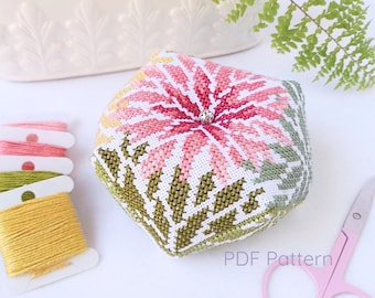 Foliage Biscornu Cross Stitch Pattern: Colorful Leaves, Botanical Embroidery (PDF Download)