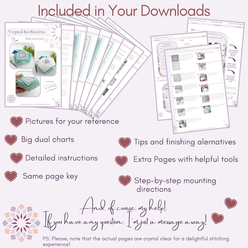 English infographic displaying 12 product pages: includes pictures, color and black & white charts with symbols, and mounting instructions. Pages bordered by descriptive text highlighting product features.