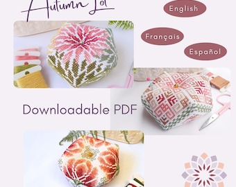Autumn Cross-Stitch Bundle – 3 Fall Biscornu Patterns | Digital Counted Needlecraft Projects at Discounted Price. Embroidery Charts.