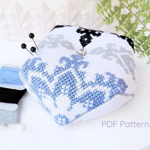 Patrón de punto de cruz para biscornú fácil. Esquemas  e instrucciones para bordado en formato digital de descarga instantánea. Alfiletero.