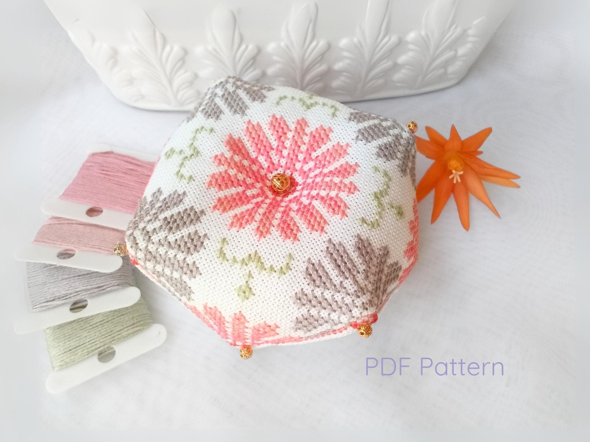Aster Biscornu Cross Stitch Pattern: Mother's Day Pin Cushion (PDF Download)