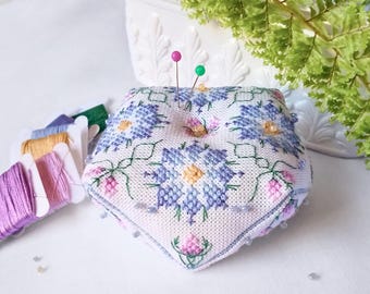 Winter Flowers Biscornu Cross Stitch Pattern: Modern Embroidery (PDF)