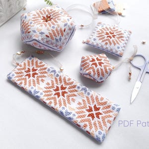 Patchwork Cross Stitch Pattern Bundle: Biscornu, Bookmark, Tag & Fob (PDF Download)