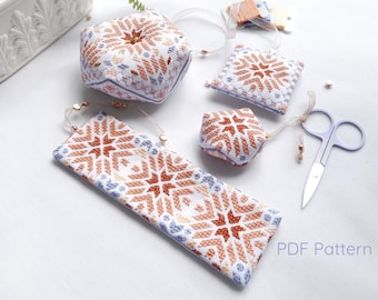Patchwork Cross Stitch Pattern Bundle: Biscornu, Bookmark, Tag & Fob (PDF Download)