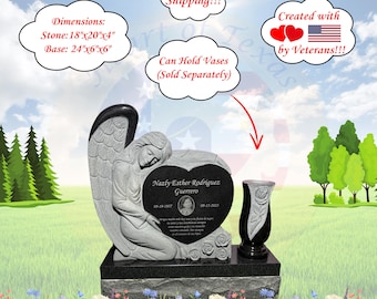 Custom Black Granite Angel Heart Headstone: Pet Grave Marker, 18&quot;x20&quot;