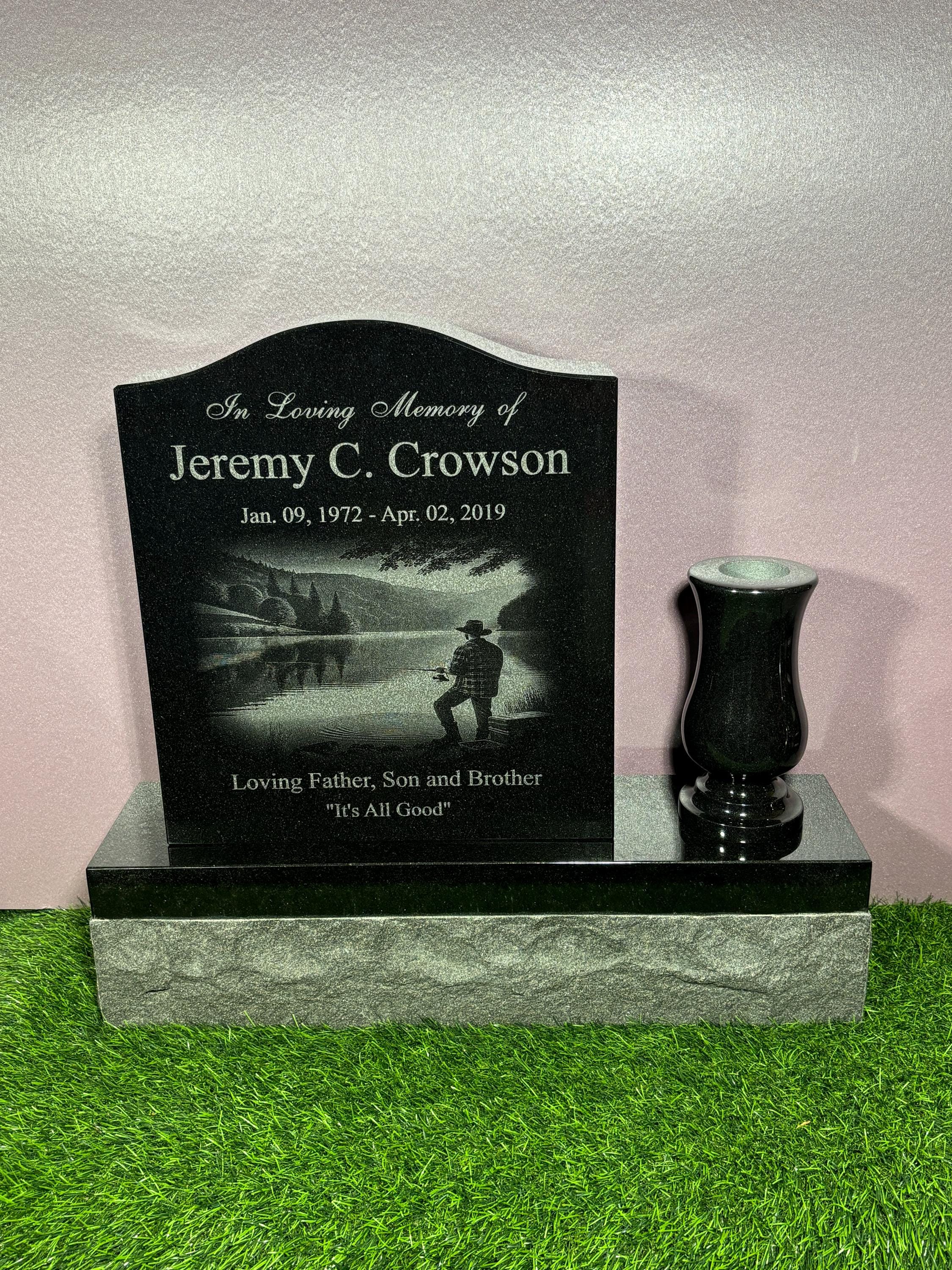 Absolute Black Granite Gravestone: Serpentine Cemetery Memorial Stone (14"x16"x3")