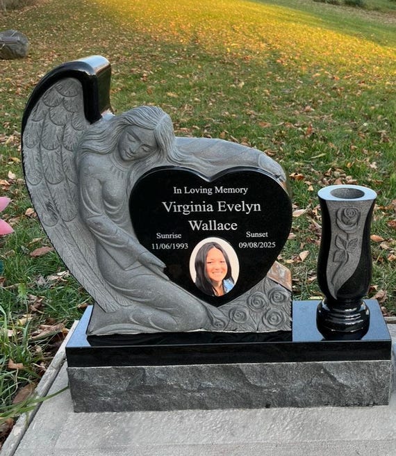 18x20 Custom Black Granite Angel Heart Headstone: Pet Grave Marker