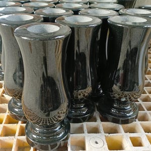 Black Granite Memorial Vase: Cemetery Graveside Flower Pot (4.33&quot;x10.25&quot;)