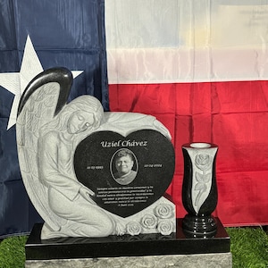 Custom Black Granite Angel Heart Headstone: Pet Grave Marker (14&quot;x16&quot;x4&quot;)