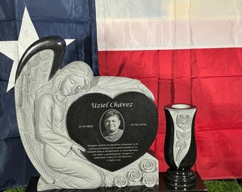 Custom Black Granite Angel Heart Headstone: Pet Grave Marker (14&quot;x16&quot;x4&quot;)