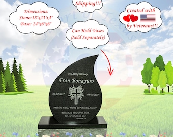 Laser Engraved Black Granite Teardrop Headstone: Baby Grave, Pet Memorial, Cemetery Marker