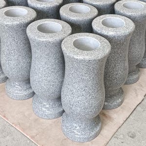 Grey Granite Memorial Vase: Cemetery Graveside Flower Pot (4.33&quot;x10.25&quot;)