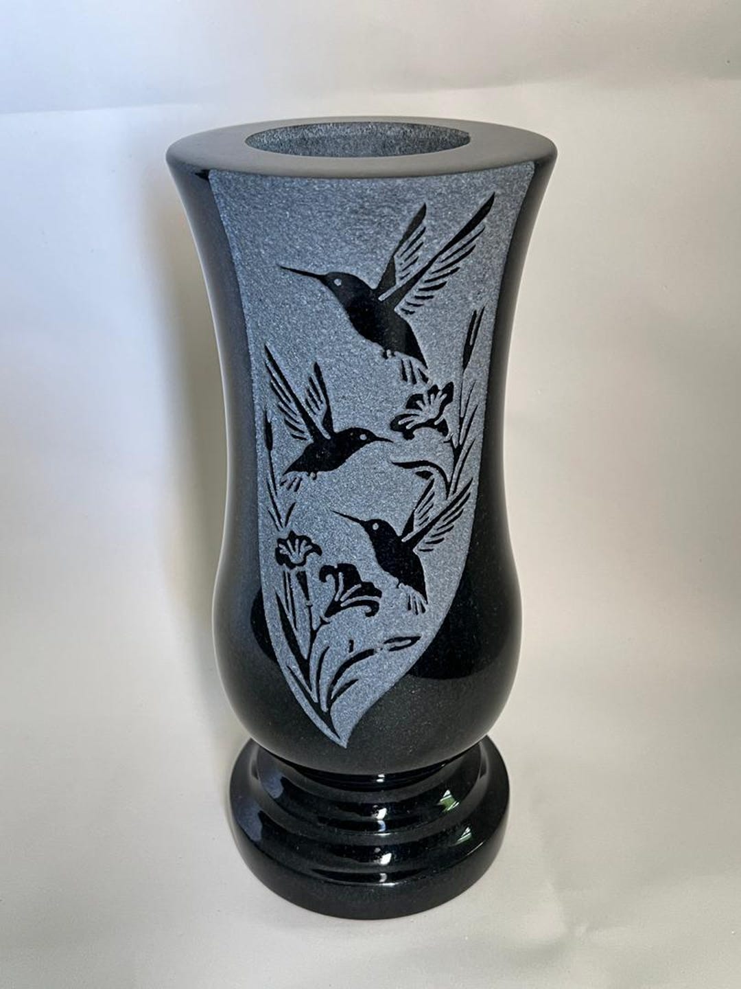 Hummingbird Hand-carved Black Granite Memorial Cemetery Vase - Etsy