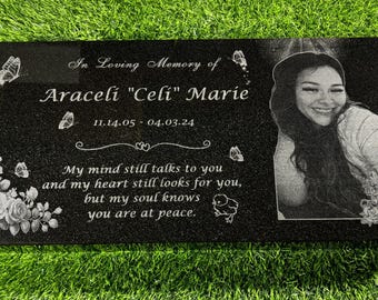Absolute Black Granite Memorial Headstone - 12&quot;x24&quot; Flat Grave Marker
