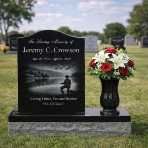 14x16 Personalized Upright Granite Headstone, Custom Cemetery Grave Marker