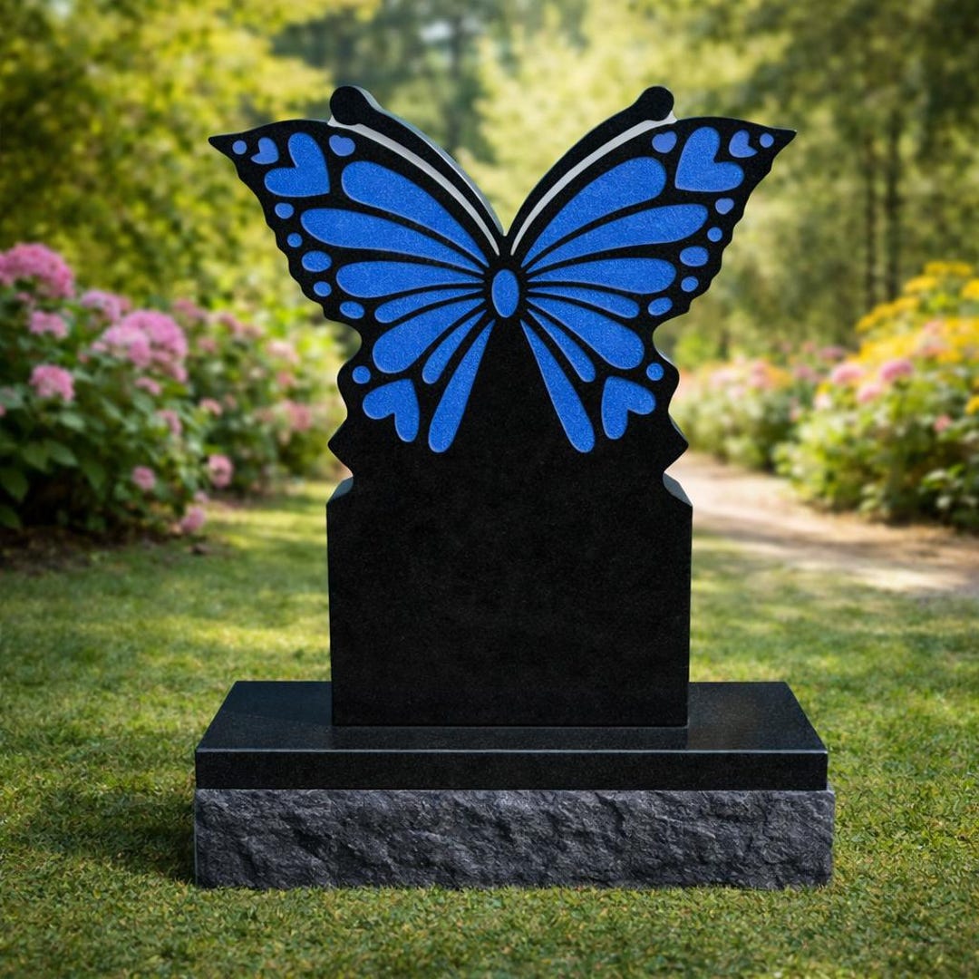 Blue Butterfly Memorial Grave Marker Black Granite Headstone - Etsy