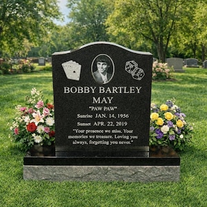 18x20 Custom Upright Black Granite Headstone, Personalized Cemetery Memorial Marker