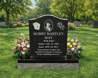 18x20 Custom Upright Black Granite Headstone, Personalized Cemetery Memorial Marker