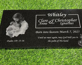 Absolute Black Granite Memorial Headstone: Laser Engraved Grave Marker, 8&quot;x16&quot;