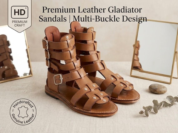Brown Gladiator Leather Sandals, Greek Summer Shoes, Men's women's