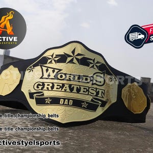 World&#39;s Greatest Dad Championship Belt: Etched Brass, Genuine Leather