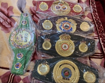 Juego de cinturones de campeonato de boxeo hechos a mano: réplicas de WBC, WBA, WBO, IBF e IBO.