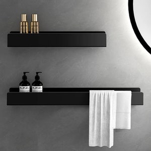 Black Bathroom Organizer Shelf, floating shelves, minimalist, industrial, Light Luxury Shelves Household Items Wall-mounted Storage