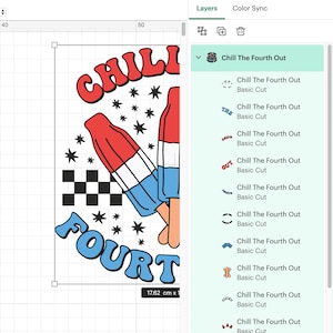May include: A digital design featuring a red, white, and blue popsicle with the text "Chill The Fourth Out" in a retro font. The design also includes stars and a checkered pattern.