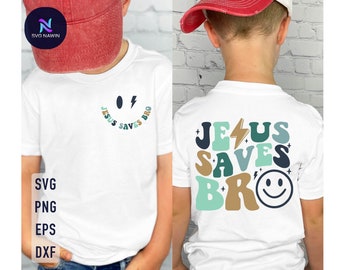 Jesus Saves Bro SVG: christelijk kinderen retro-ontwerp (digitale download)