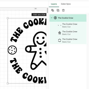 May include: Black and white design of a gingerbread man with the text "The Cookie Crew" in a circle around him.