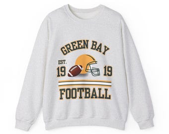 Sudadera vintage de fútbol americano de Green Bay: cuello redondo retro - Ropa unisex para fanáticos