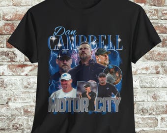Camiseta de fútbol de Detroit de Dan Campbell: camiseta de rap estilo vintage de los 90