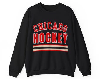 Sudadera vintage de hockey de Chicago con cuello redondo: ropa deportiva retro unisex