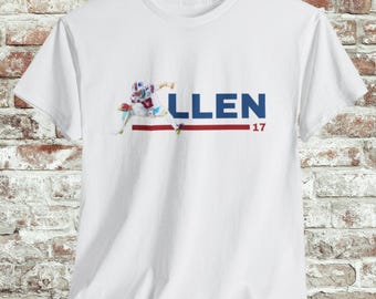 Camiseta con gráfico de salto de Josh Allen: Ropa para fanáticos del fútbol americano de Buffalo