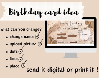 template ideas for birthday card aesthetic brown theme . can add you date, time , venue , name and pic , Join, Special day,