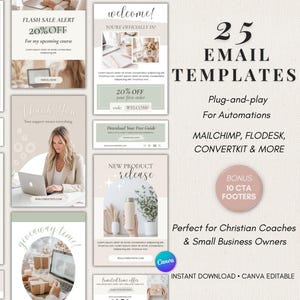 Canva Email Templates | 25 Newsletter Designs for Coaches | Email Marketing Kit | Christian Small Business | Mailchimp Flodesk Graphics
