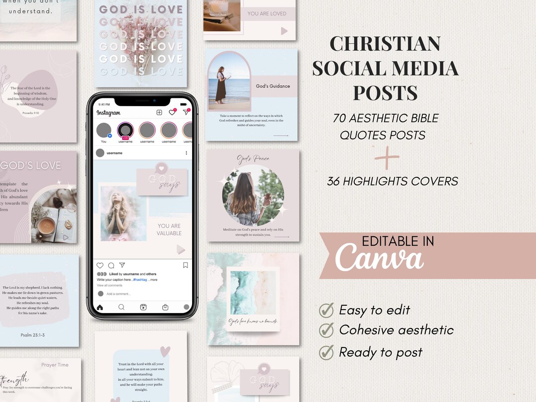 Christian Social Media Templates | Canva Editable Bible Verse for ...