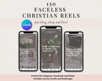 150 modèles de bobines chrétiennes sans visage | Toile modifiable | Histoires TikTok Instagram | Une esthétique féminine pour les créateurs de contenu et les ministères