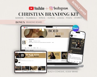 Brandingkit voor christelijke YouTube en Instagram | Bewerkbare canva-sjablonen, logo, thumbnails, banners, intro's, outro's, socialmediamarketing