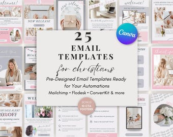 Modèles d&#39;email marketing | Design d&#39;entreprise chrétien rose, téléchargement numérique, 25 mises en page modulaires, design minimaliste