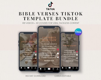 Christelijke Bijbeltekst TikTok-sjablonen | 100 bewerkbare canva-overlayvideo's, omslag met virale haken, geloofsinhoud voor makers van christelijke inhoud