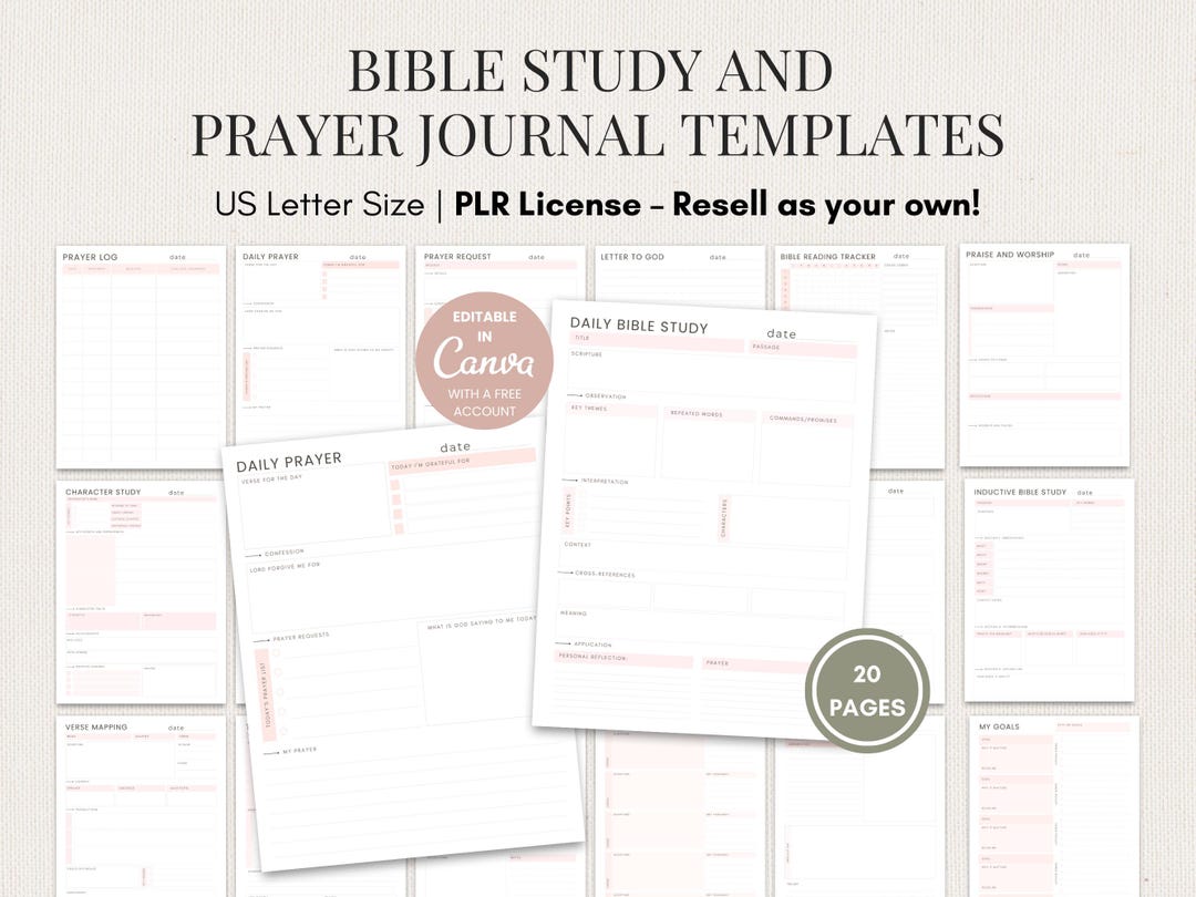 PLR Prayer Journal & Bible Study Templates | Canva Editable | SOAP ...