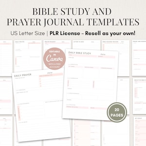PLR Prayer Journal & Bible Study Templates | Canva Editable | SOAP Study, ACTS Prayer Journal, Verse Mapping Sermon Notes, Guided Bible