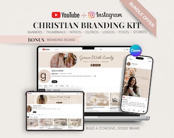 Christelijke brandingbundel YouTube en Instagram | Bewerkbare canvassjablonen Soft Life Daily Vlog Girl Social media Marketing Neutraal Minimaal