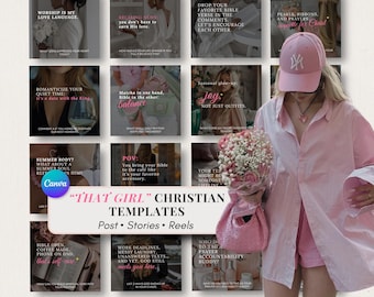 Christelijke sociale media-sjablonen That Girl | Bewerkbaar in canva, op geloof gebaseerde berichten Reels Stories, Coquette Esthetic melanine elegante ontwerpen