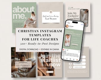 Bundel social media-sjablonen voor christelijke levenscoach | Tekst uit de tekst Canva bewerkbare posts, carrousels en verhalen Women of Faith Instagram