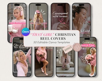 Christelijk meisje haspelhoezen | Bewerkbare Canva-sjablonen, esthetisch gezichtsloos roze video'sontwerp voor contentmakers of socialmediamanager