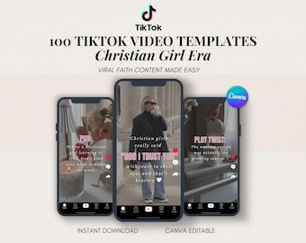TikTok-sjablonen voor christelijke meisjes | 100 canva bewerkbare overlayvideo's, Instagram-reel, Faith-content voor Christian Influencer Content Creator
