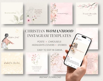 Instagram-sjablonen voor christelijke vrouwelijkheid |  In canva bewerkbare bijbelberichten, inhoudspakket bijbelteksten, bijbelse sociale-mediakit vrouwelijk