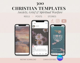 Christelijke sociale-mediabundel | Bewerkbare Canva-sjablonen Gebeden voor angst, rouw en spirituele oorlogvoering, berichten, verhalen en rollen